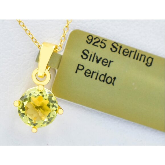 Genuine 0.95 Ct Peridot Pendant Necklece 14k Gold Plated (.925 Silver) - Picture 1 of 5